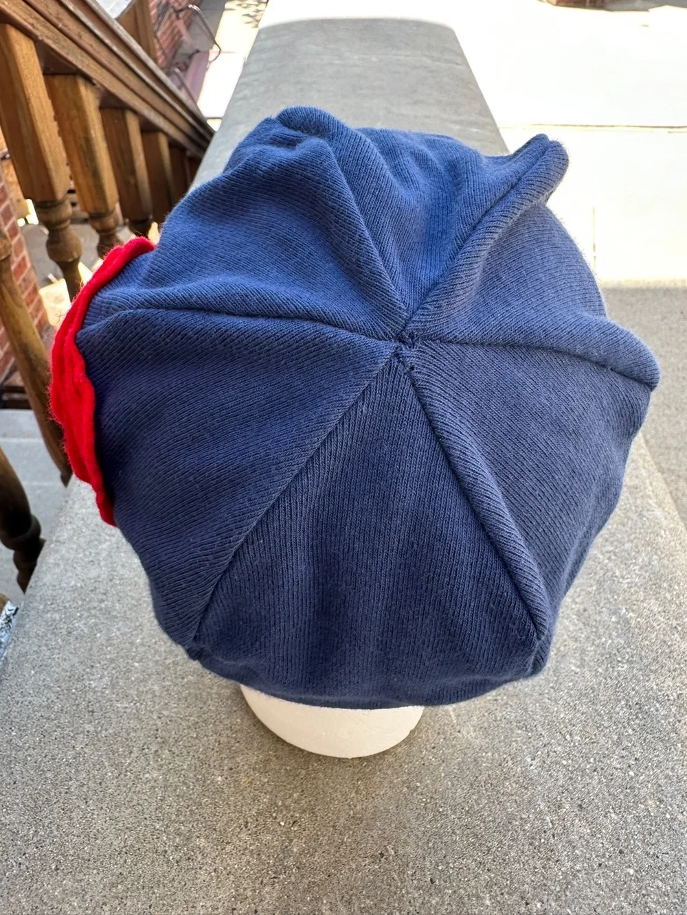 100% Organic Cotton stretch cap baseball style hat navy Blue Red flower accent
